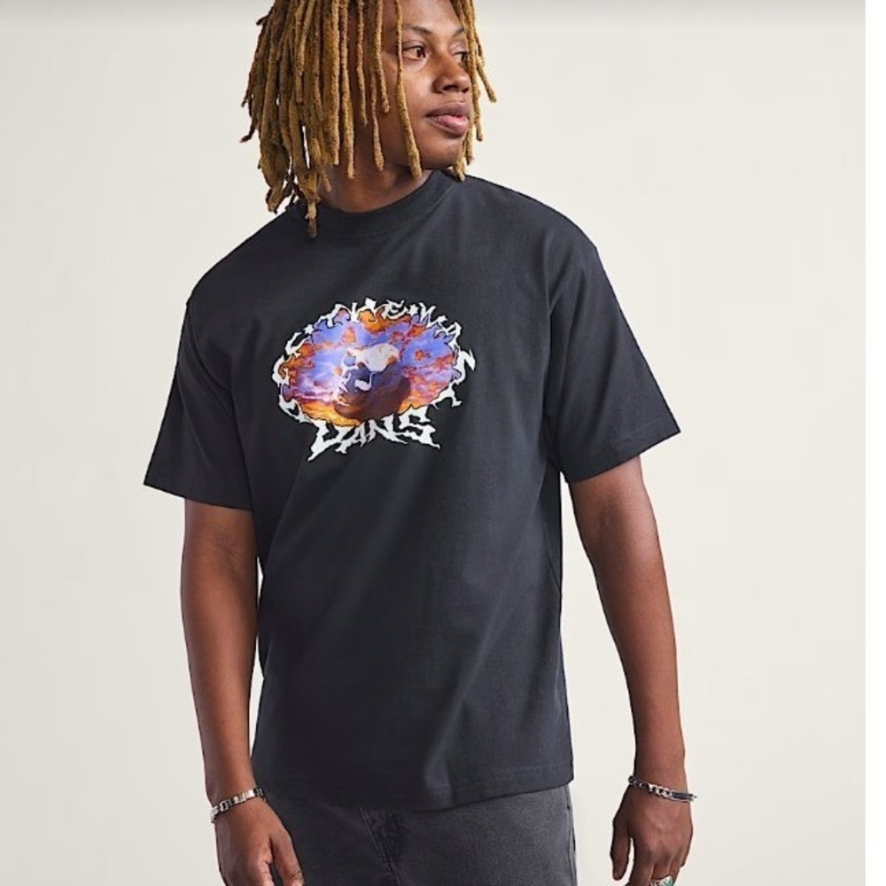 Vans Mens Dome Zone Short Sleeve Graphic T-Shirt Black Skull Sunset Loose Fit Lg